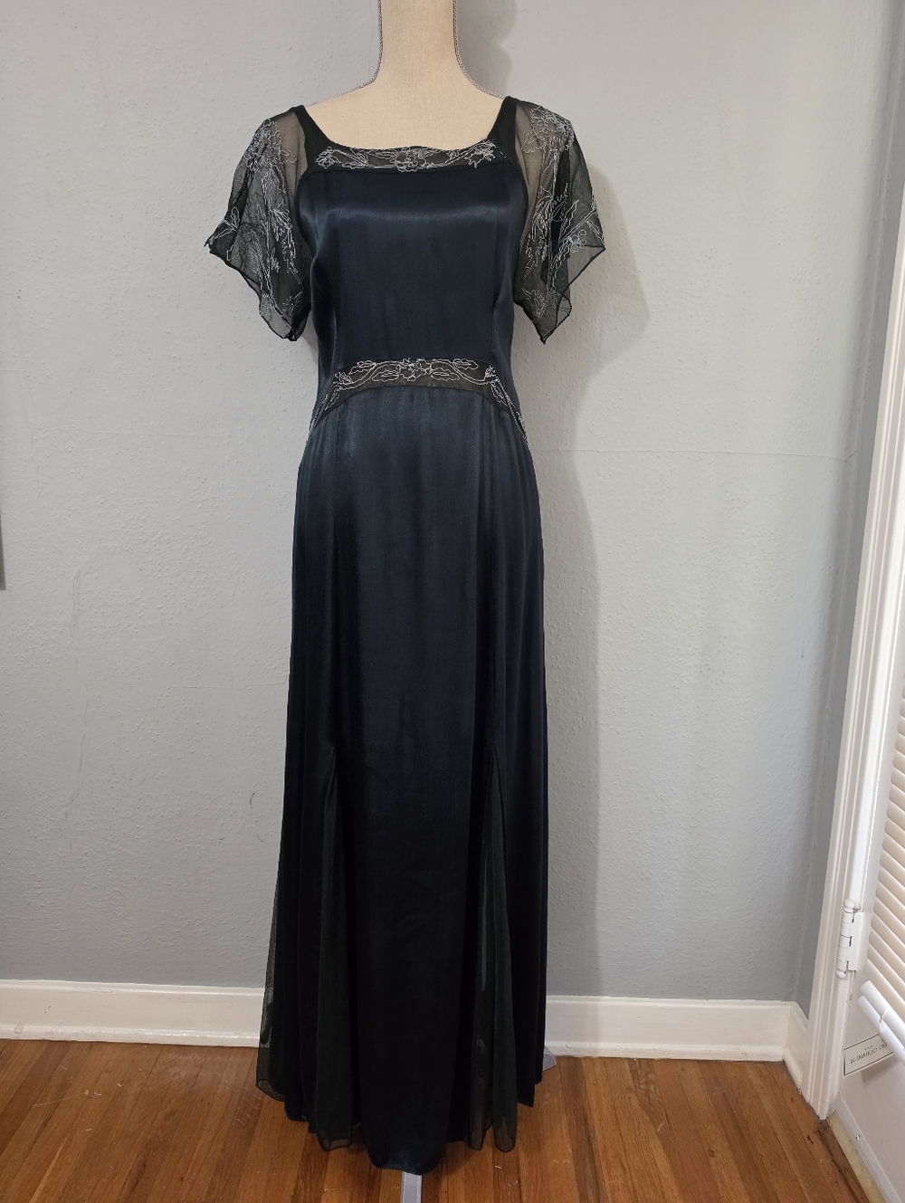 Nataya Vintage Inspired Dark Teal Satin Evening Gown Size Small